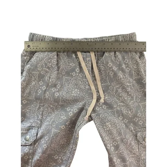 Light Bluish Gray Paisley Cargo Jogger Pants With Elastic Waist & Drawstring - Picture 3 of 9